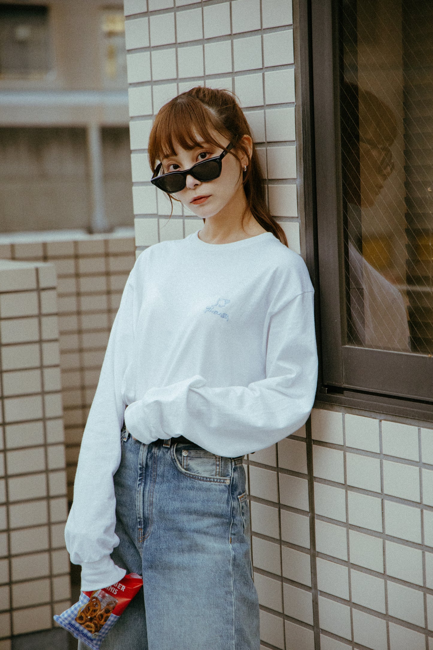Phonia 刺繍ロンT WHITE