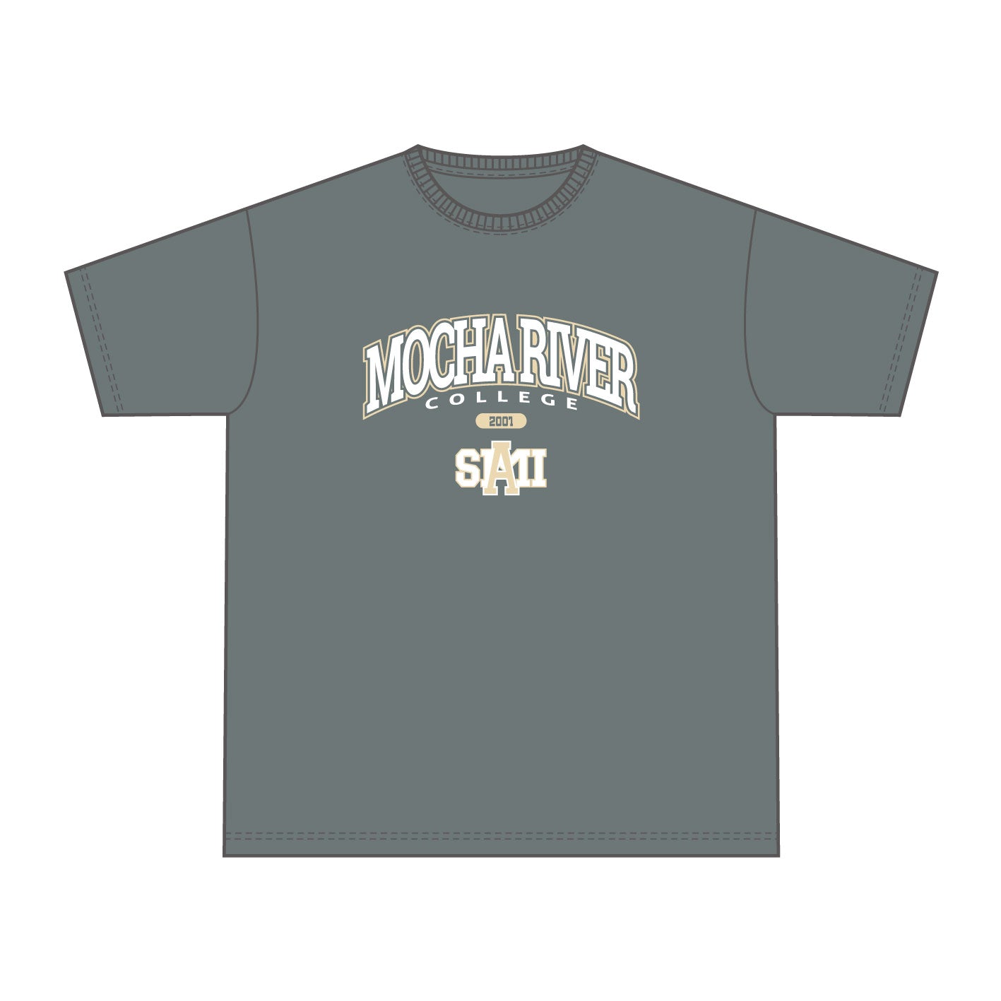 MOCHA RIVER College Logo T-shirt　STONE GREEN