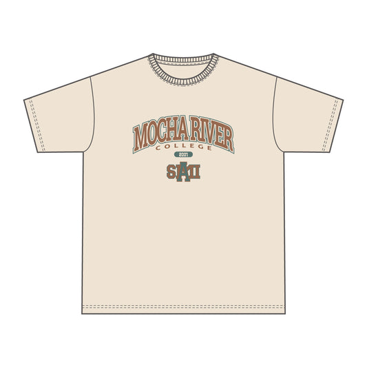 MOCHA RIVER College Logo T-shirt　VINTAGE NATURAL