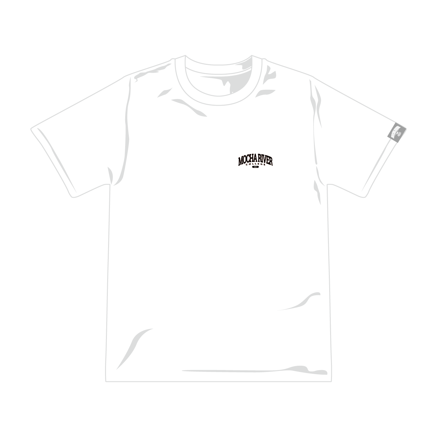MOCHA RIVER College Logo Under Construction T-shirt　WHITE