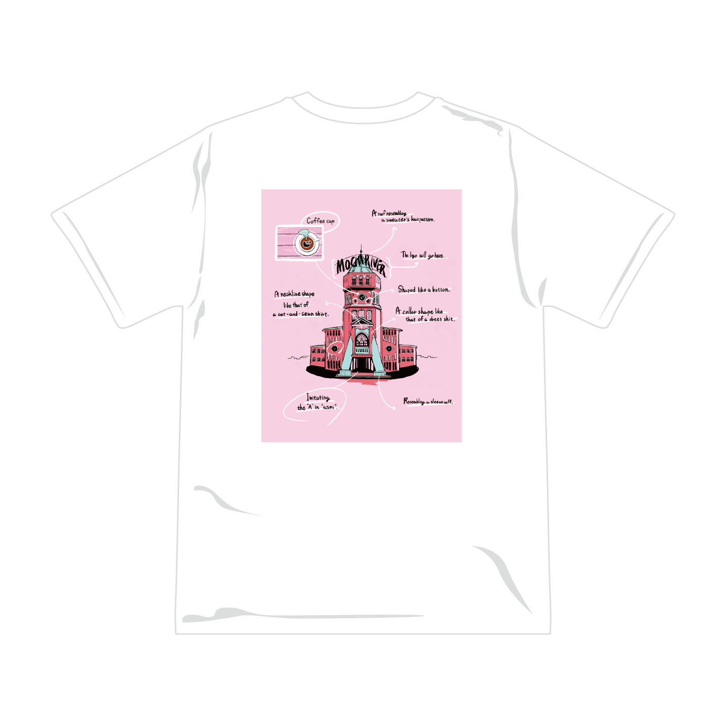 MOCHA RIVER College Logo Under Construction T-shirt　WHITE